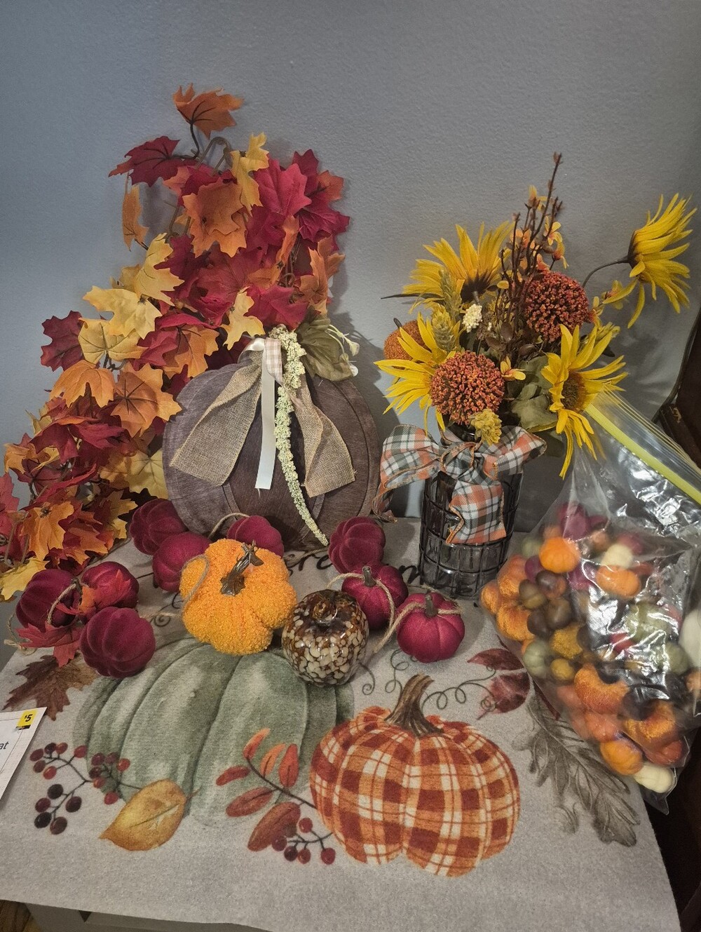Autumn Sunflower & Pumpkin Decorative Arrangement - Fall Home Accent